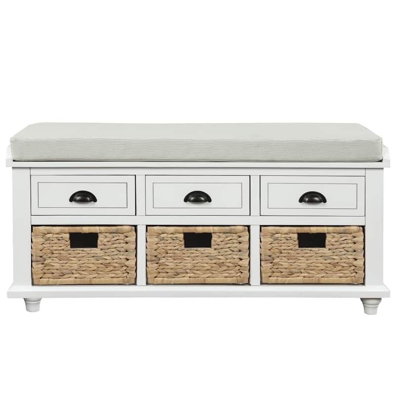 Shoe Bench with 3 Drawers and 3 Rattan Baskets - 42"L x 15.4"W x 18.7"H