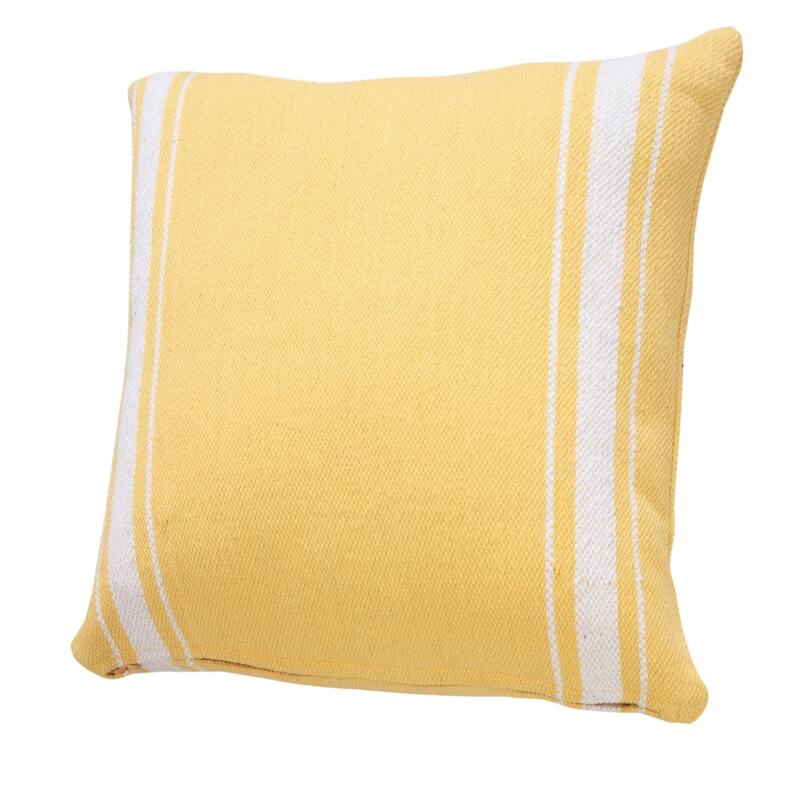 20" Yellow and White Halo Striped Border Square Throw Pillow