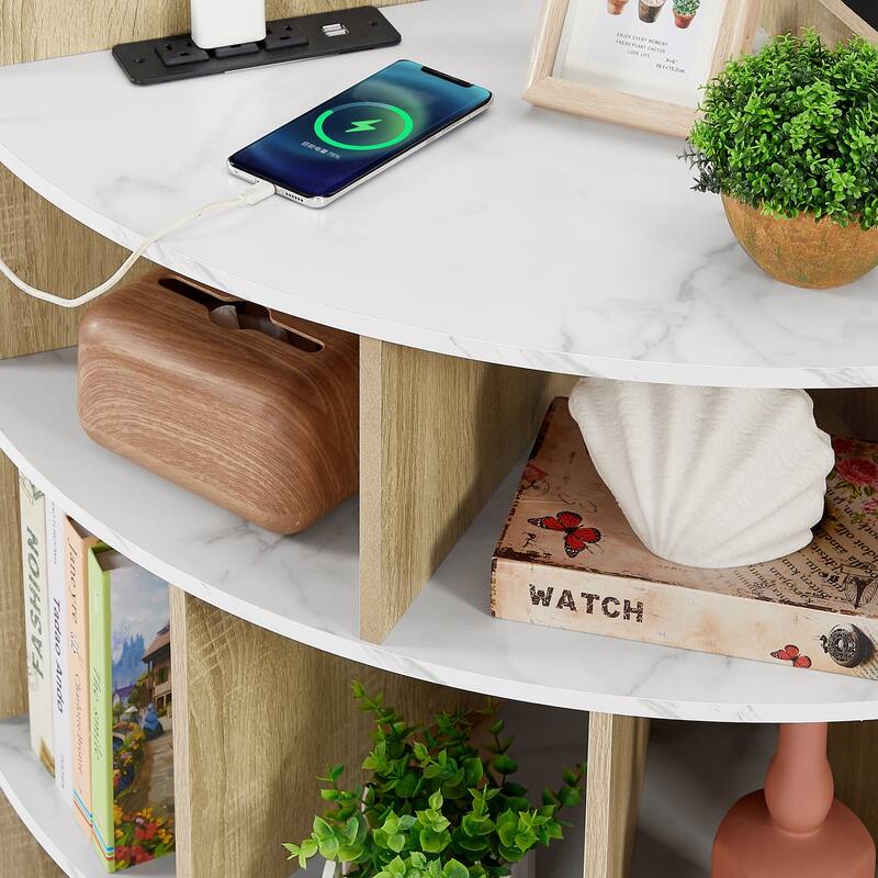 VECELO Corner Cabinet with Charging Station or No Charging Station 3-Tier Bookcase Storage Organizer Triangle Corner Bookcases