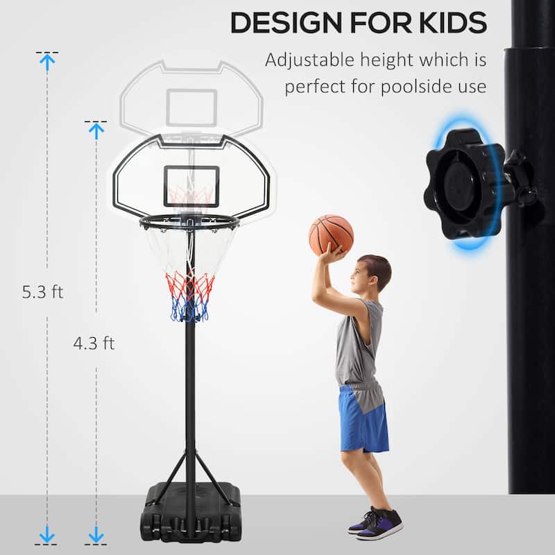 Black Adjustable Poolside Basketball Hoop with Telescoping Rim Weather-Resistant Net and Mobile Base - 28.75"Lx 19.25"W