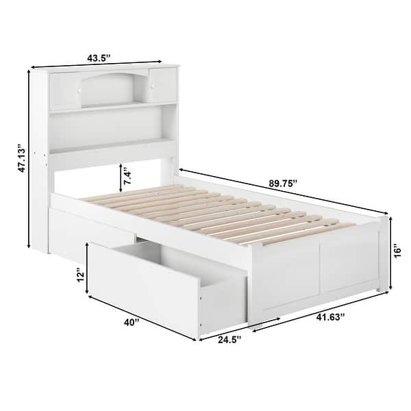 Newport Twin XL Platform Bed with Footboard and 2 Drawers in White