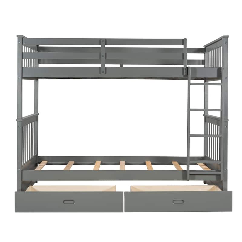 Twin-Over-Twin Bunk Bed with Two Storage Drawers, Separates into Two Beds, Sturdy Pine Wood Frame, Multiple Colors