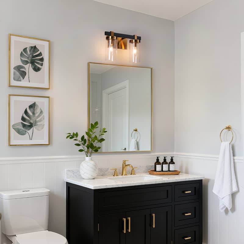 Modern Elegant 2/3-Light Black Gold Bathroom Vanity Light Dimmable Glass Wall Sconces