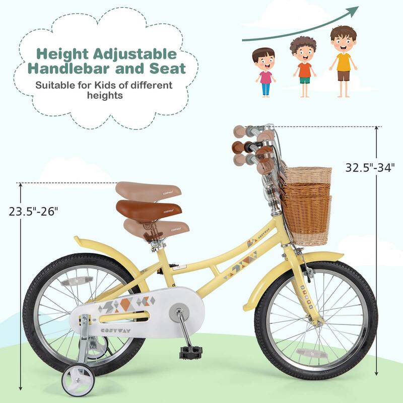 Costway 12"/14"/16"/18" Kids Bike with Height Adjustable Handlebar - See Details