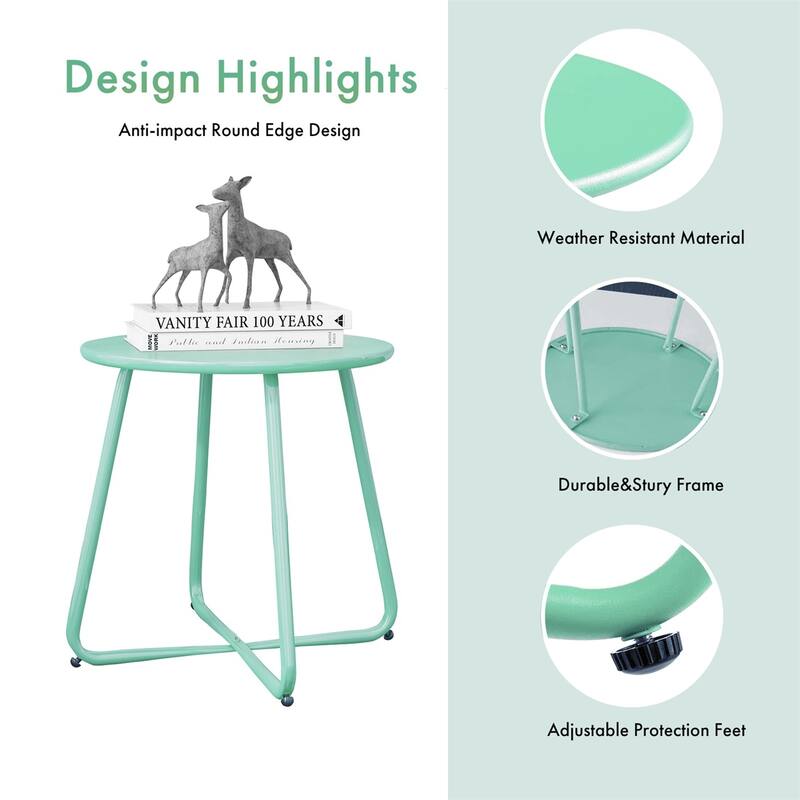 Patio Side Tables for Outside, Small End Table Accent Table Metal Round for Deck Garden Porch Balcony Yard Lawn