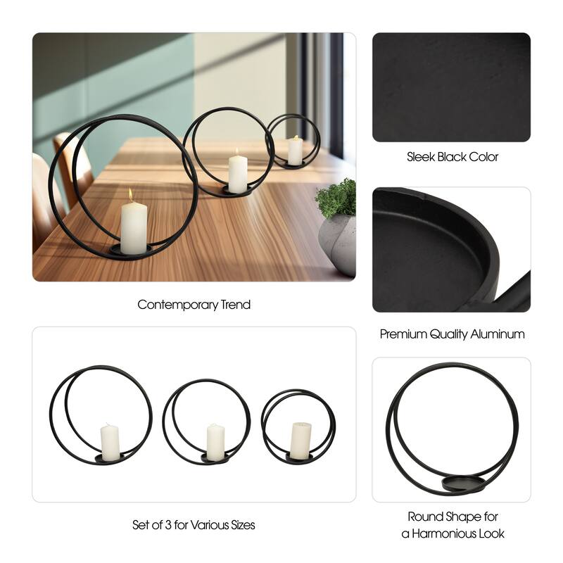 Sagebrook Home Modern Round Metal Double Ring Candle Holder, Set of Three - 16" x 8" x 16" - 16" x 8" x 16"