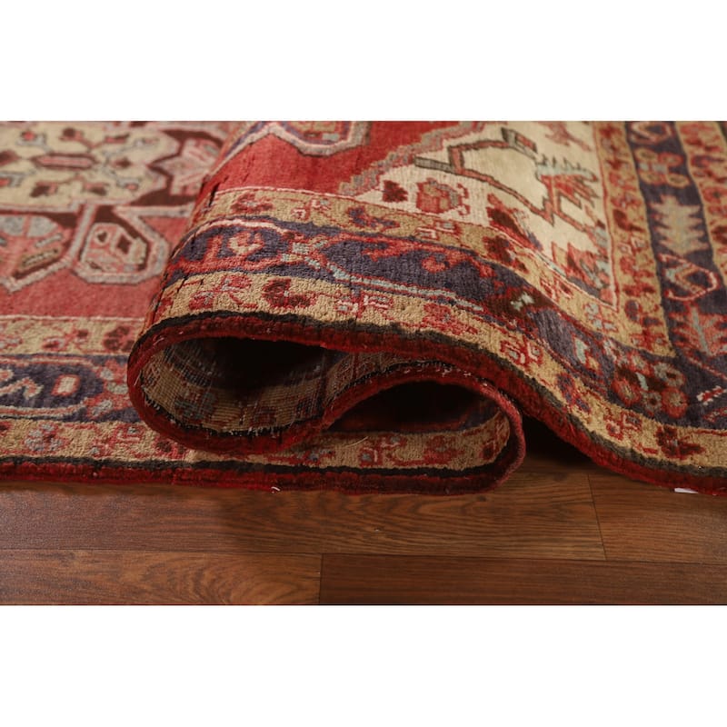 Vegetable Dye Red Heriz Persian Vintage Runner Rug Handmade Carpet - 3'1"x 9'8"