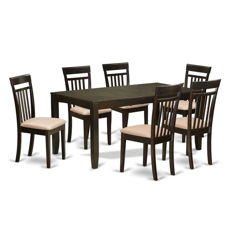 Solid Wood Dinette Set - 7 Piece Table & Chair Set - Cappuccino Finish - Kitchen Dining Room Furniture