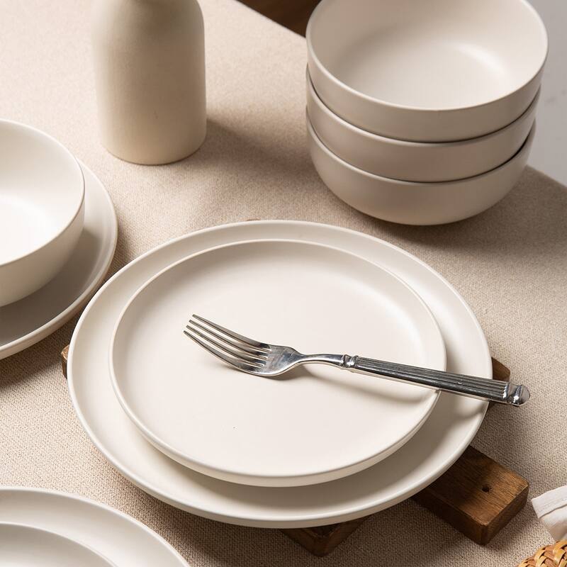 12PCS Stoneware Dinnerware Set, Microwave Dishwasher Safe Stackable