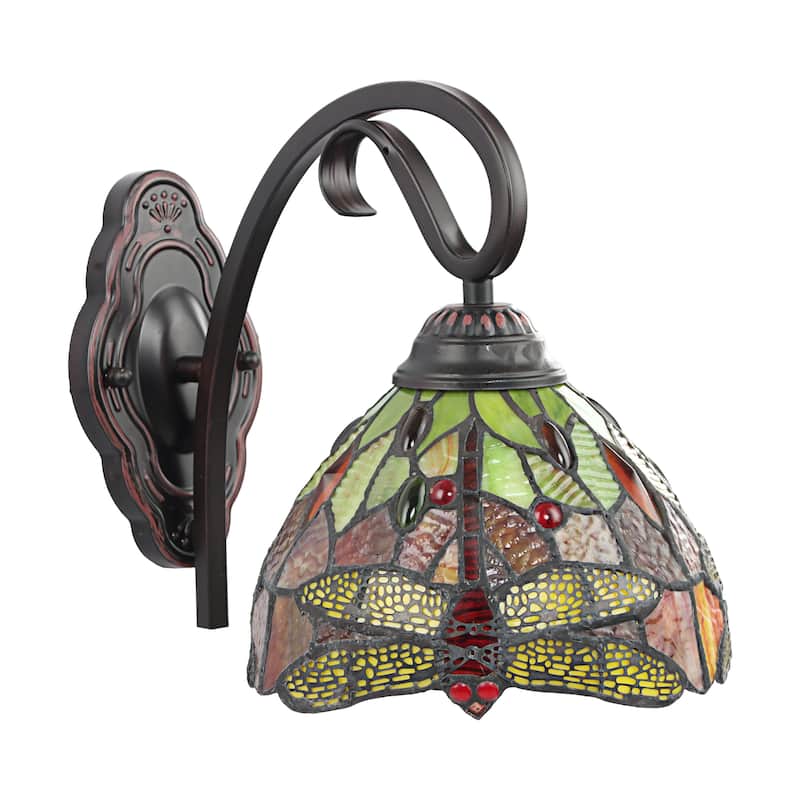 Tiffany Style Dragonfly Design 1-light Dark Bronze Wall Sconce