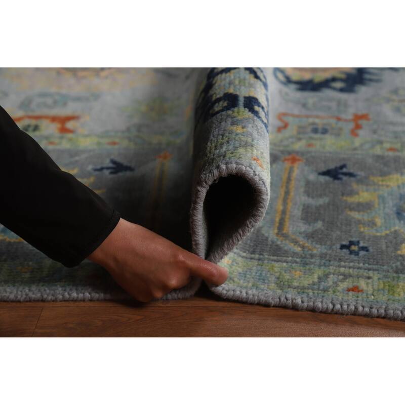 All-Over Gray Oushak Indian Area Rug Handmade Wool Carpet - 8'0" x 9'9"