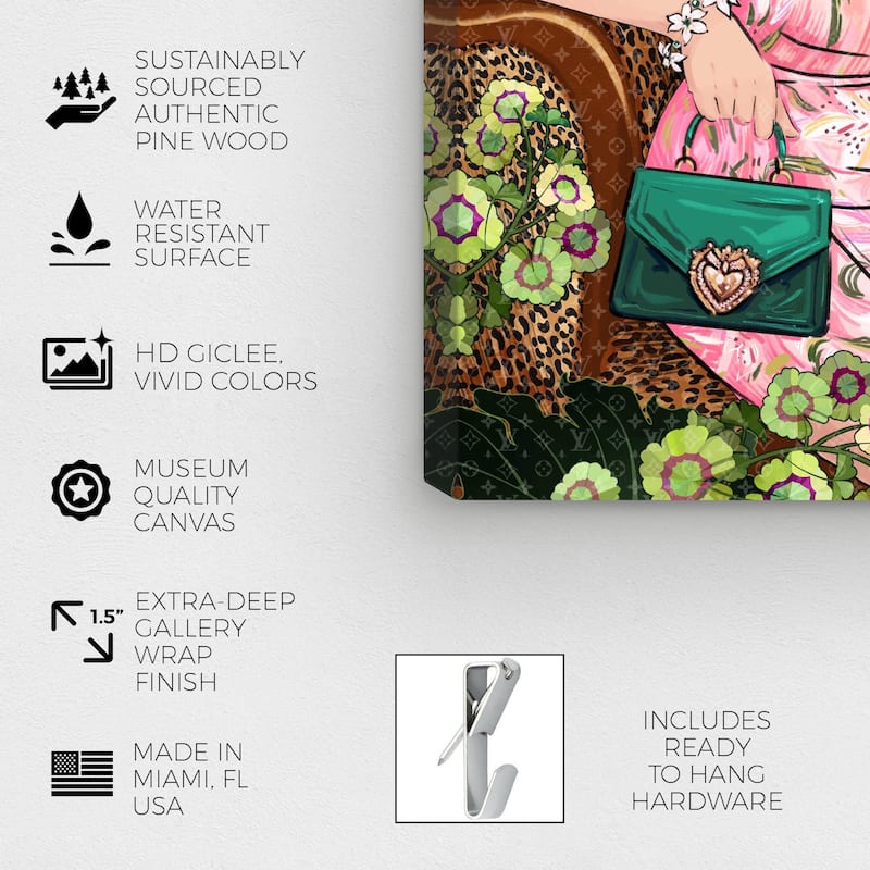 Wynwood Studio Canvas Fashion and Glam Green Garden Doll Pink and Glam Wall Art Canvas Print