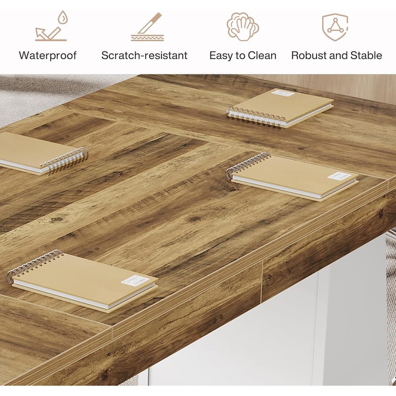 Conference Table, Modern Meeting Table with Thick Tabletop and Trapezoidal Legs