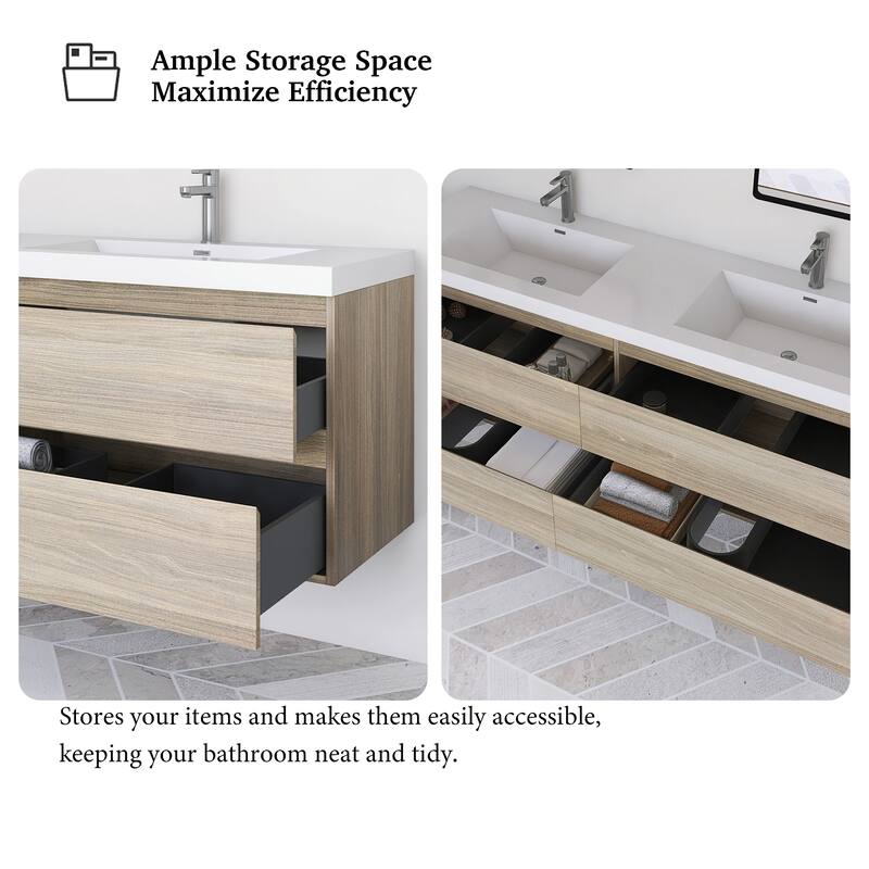 Modern Wall-Mounted Bathroom Vanity with White Solid Surface Top