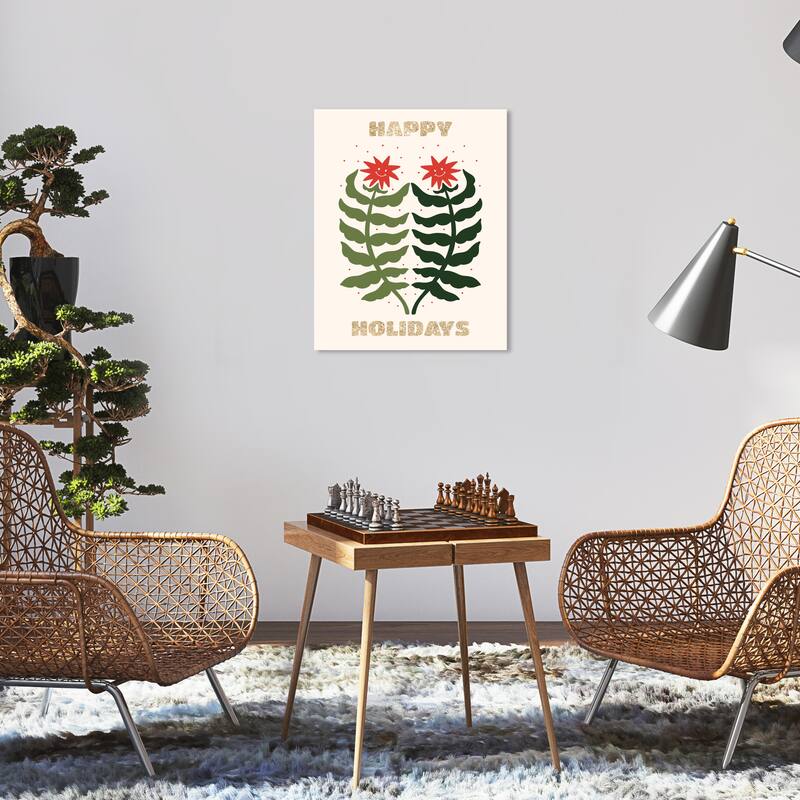 Wynwood Studio Canvas Holiday and Seasonal Happy Glitter Leaning Trees Gold Modern & Contemporary Wall Art Canvas Print - 16 x 20