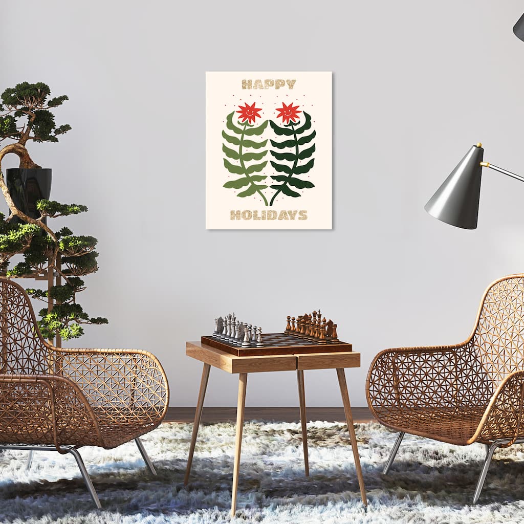 Wynwood Studio Canvas Holiday and Seasonal Happy Glitter Leaning Trees Gold Modern & Contemporary Wall Art Canvas Print