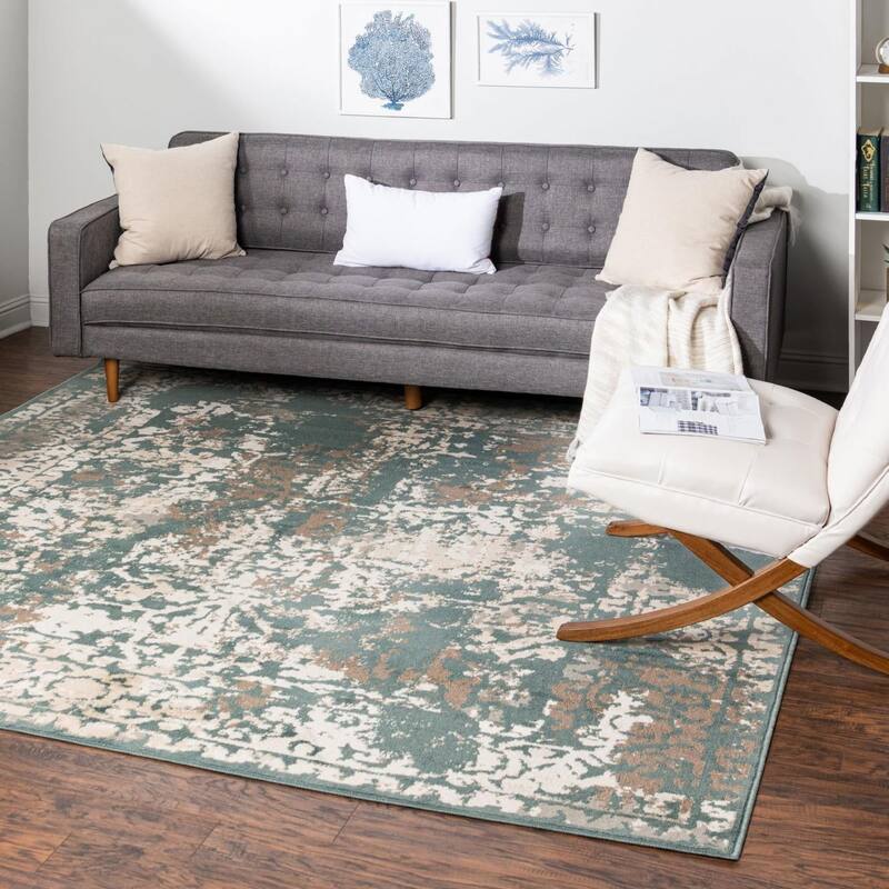 Contemporary Daisy Collection Area Rug - Green - 8' Square