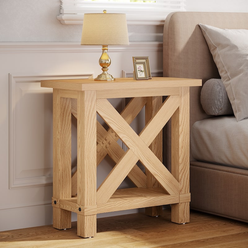Farmhouse Side Table, Narrow End Table for Space Saving
