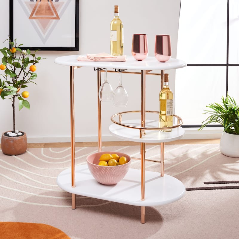SAFAVIEH Iva 3-Tier Swivel Bar Table - 29.53" W x 17.72" L x 32.76" H - White/Gold