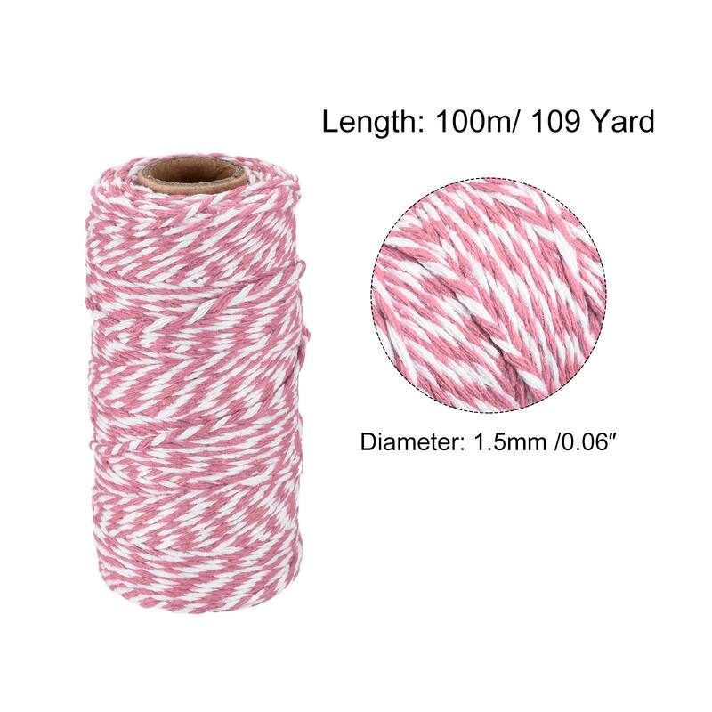 Twine Packing String Cotton Twine Rope for Gift Wrapping, Christmas - Pink,White