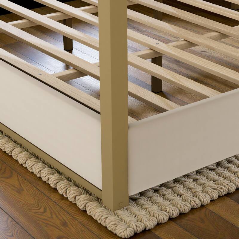 Upholstered Canopy Platform Bed with Headboard, Metal Frame Queen King Bed, No Box Spring Needed