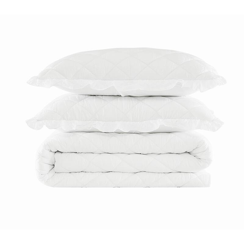 Truly Soft Crinkle Ruffle 3 Piece Quilt Set - King - White