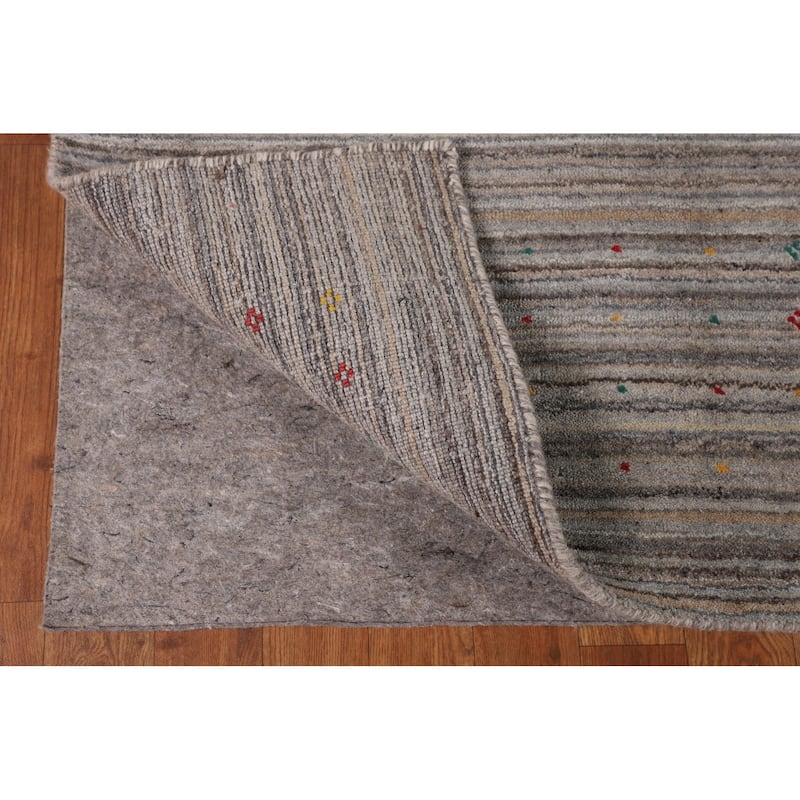 Earth Tone Striped Gabbeh Square Area Rug Hand-Knotted Wool Carpet - 8'0" X 7'10"