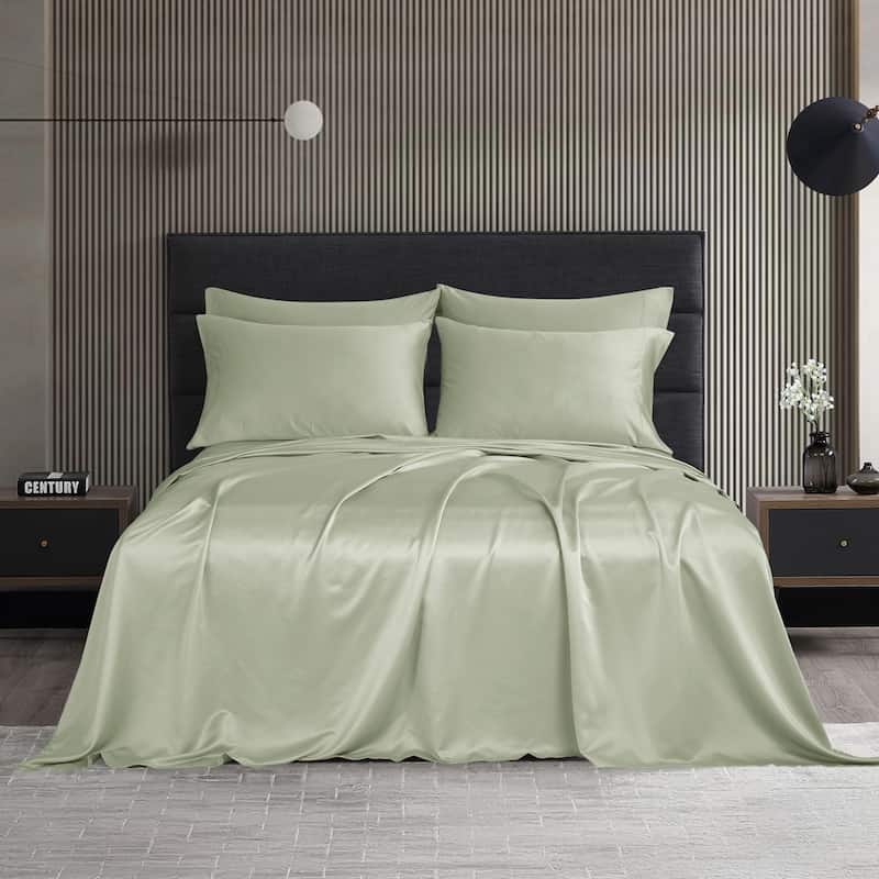 Modern Threads 6-Piece Satin Sheet Set with Deep Pocket Fitted Sheet, 4 Pillowcases, and Organizer
