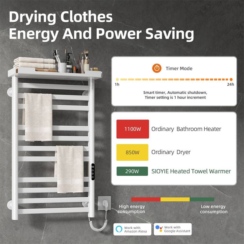 Heated Towel Rack with Shelf and Wi-Fi App Control
