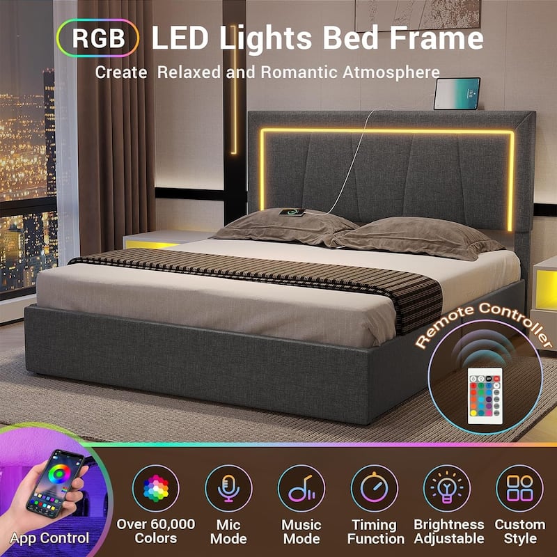 Bed Frame with 4 Storage Drawers1 USB /Type-C Charging Station