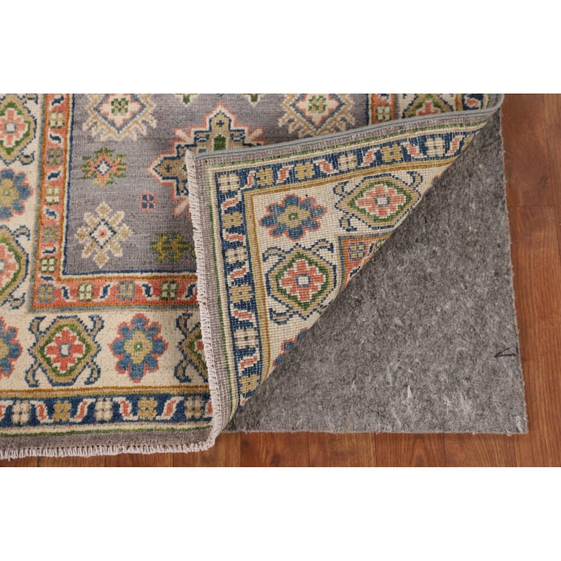 Gray Kazak Foyer Rug Hand-Knotted Geometric Wool Carpet - 2'7" x 4'2"