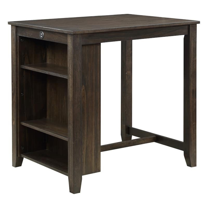Wooden 3 Piece Counter Set with USB Plugin and Panel Back Chair, Brown