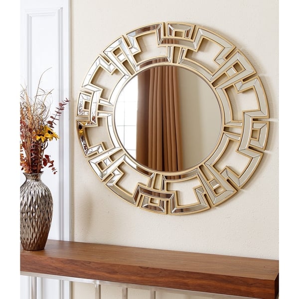 slide 2 of 5, Abbyson Pierre Round Goldtone Wall Mirror