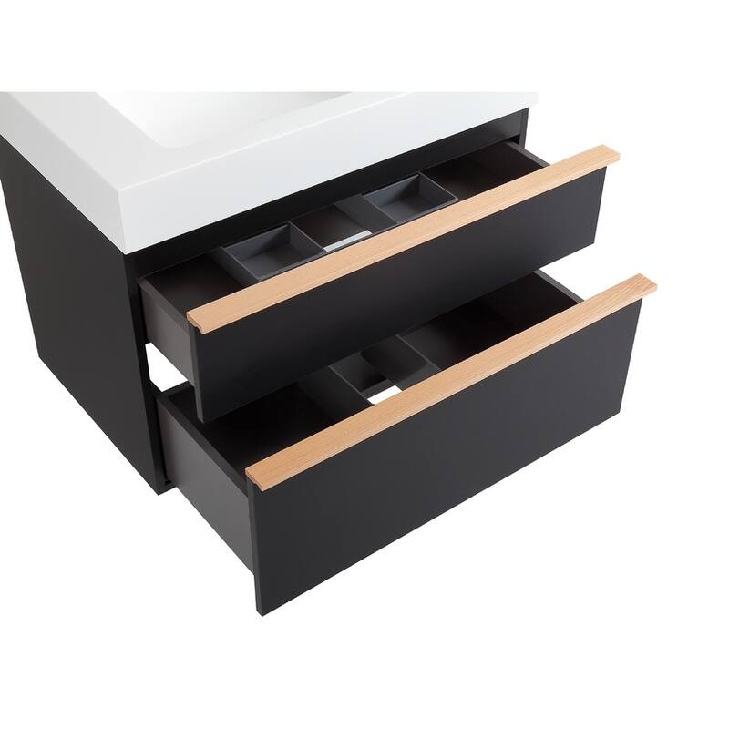30 Inch Wall Mounted Bathroom Vanity with Integrated Acrylic Sink, 2 Soft-Close Drawers, Pre-Assembled,Modern Floating Cabinet