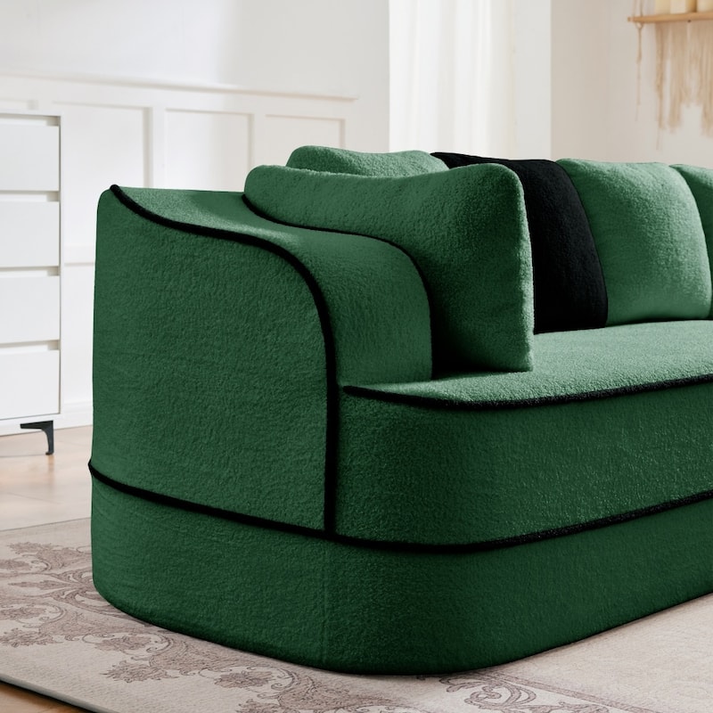 105.9" Modular L-shaped Teddy Velvet Sectional Sofa with Chaise and Curved Armrest