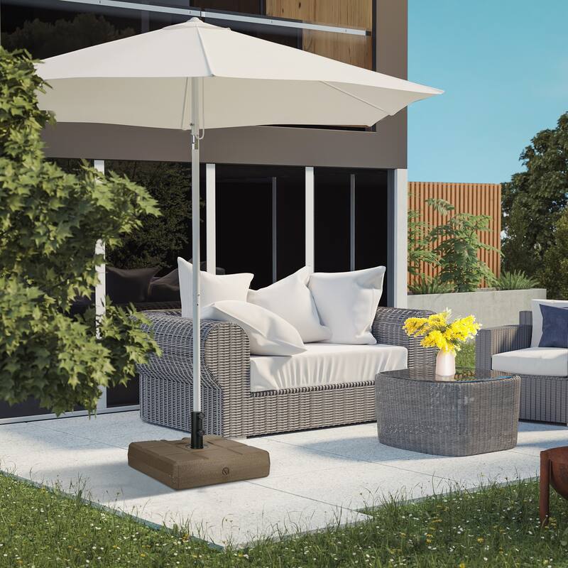 88 lbs. Fillable Patio Umbrella Base with Steel Umbrella Holder for 1.25 in., 1.5 in. or 2 in. Umbrella Poles, Brown