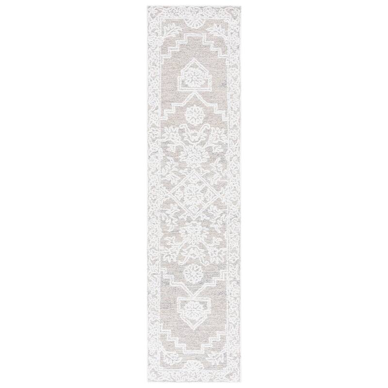 SAFAVIEH Handmade Ebony Agota Modern Wool Rug - 2'3" x 9' Runner - Ivory/Taupe