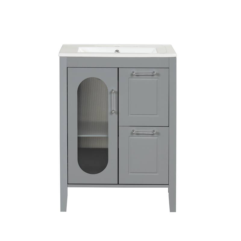 24" Bathroom Vanity with Sink, Bathroom Vanity Cabinet with Two Drawers and Door, Adjustable Shelf, Solid Wood and MDF