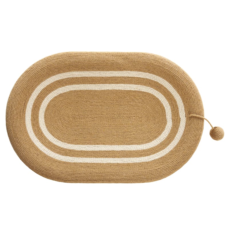 SAFAVIEH Home Natural Ivory 16"W x 24"L x 4"H Cat Scratch Toy Oval Jute Bed - 16''W x 24''L x 4''H