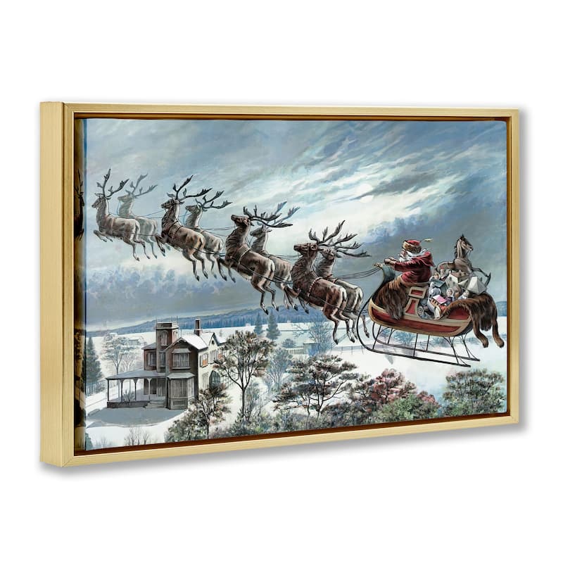 Stupell Santa's Sleigh over Town Framed Floater Canvas Wall Art Design By Arlington Prints