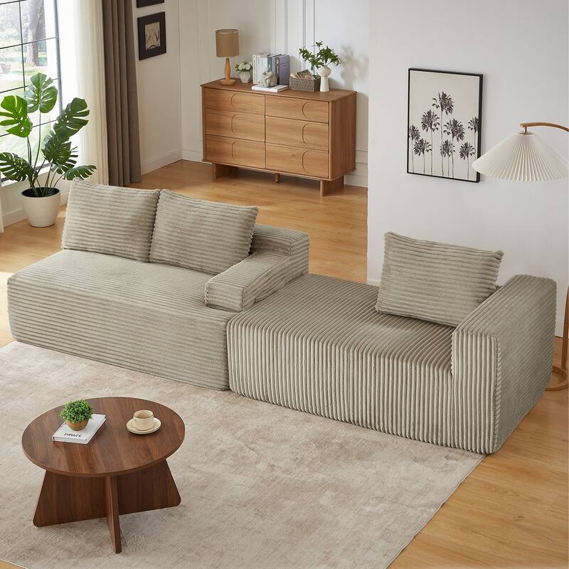 Rossetta L-Shaped Left-Facing Modular Classic Corduroy Fabric Striped Sectional Sofa with Deep Seat
