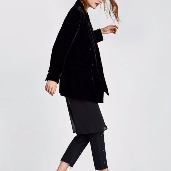 Shop Women S Suit Jacket Solid Color Double Breasted Velvet Casual Black Suit Coat Overstock 25778496