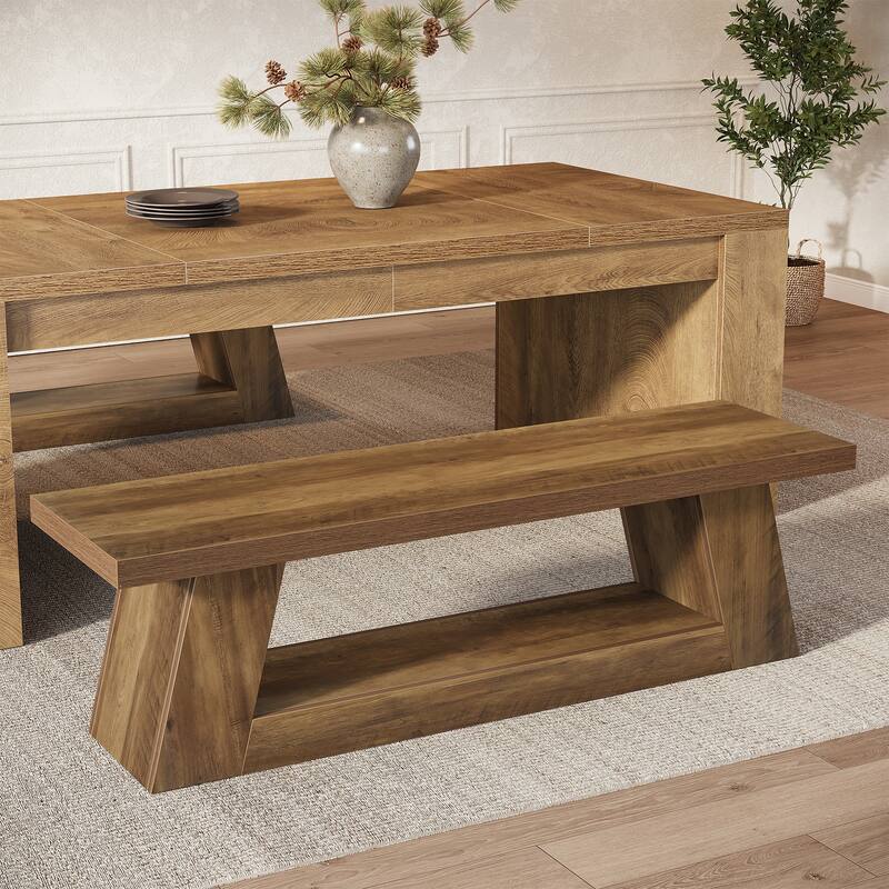 63" Extra Long Wooden Entryway Bench, 2-Tier Storage Shelf Hallway Seating Bench for Living Room, Bedroom, Kitchen