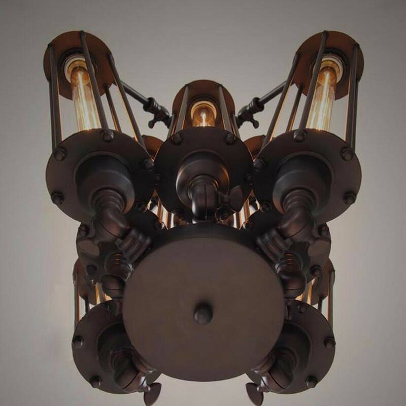Black 8 Light Unique Pendant Steampunk Geometric Chandelier - 18.5x20.7in