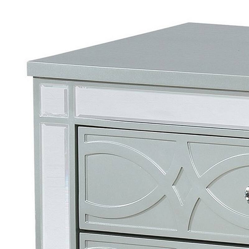 Gina 29 Inch Modern Glam Nightstand, Round Crystal Knobs, USB Ports, Silver