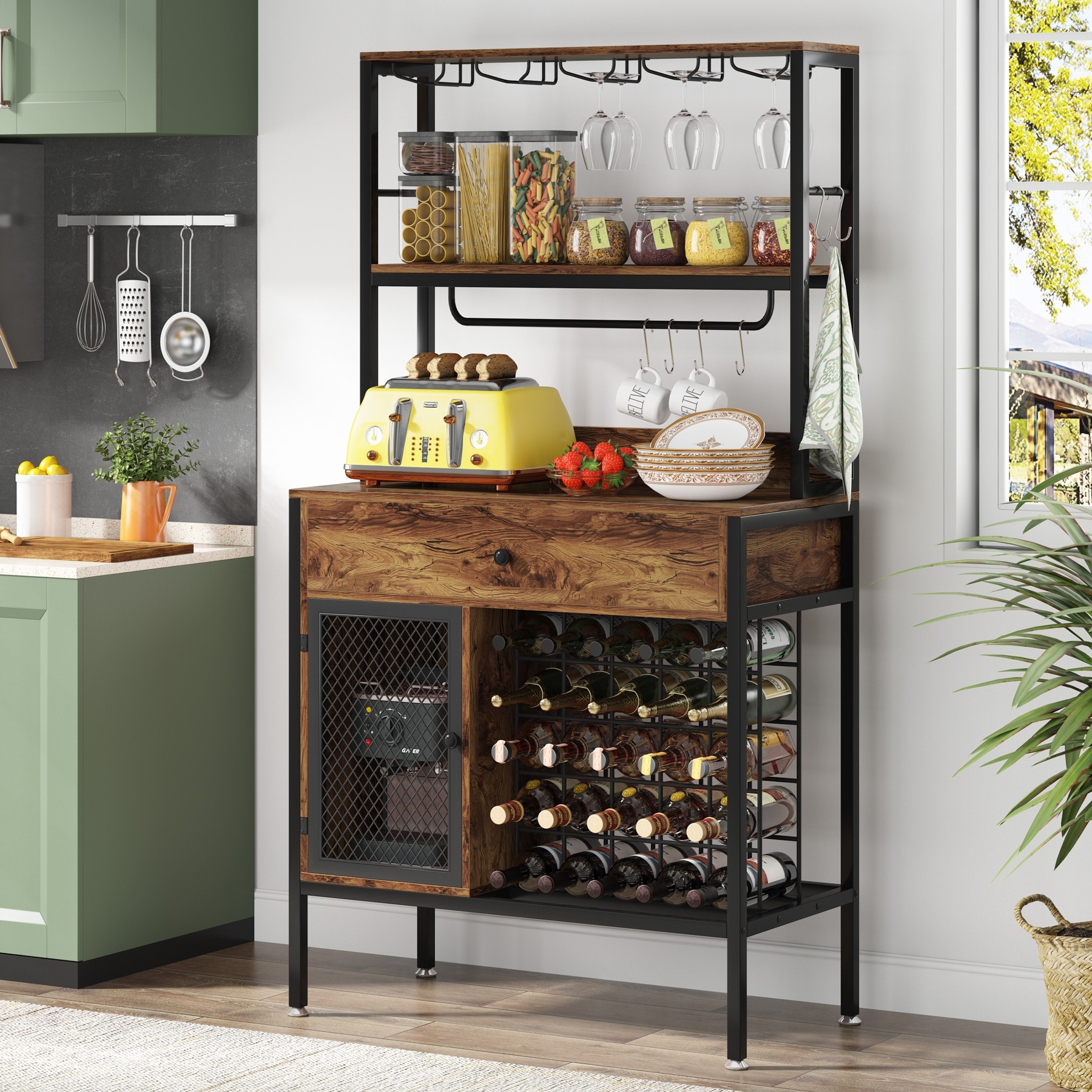 Bakers rack with hotsell drawers and wine rack