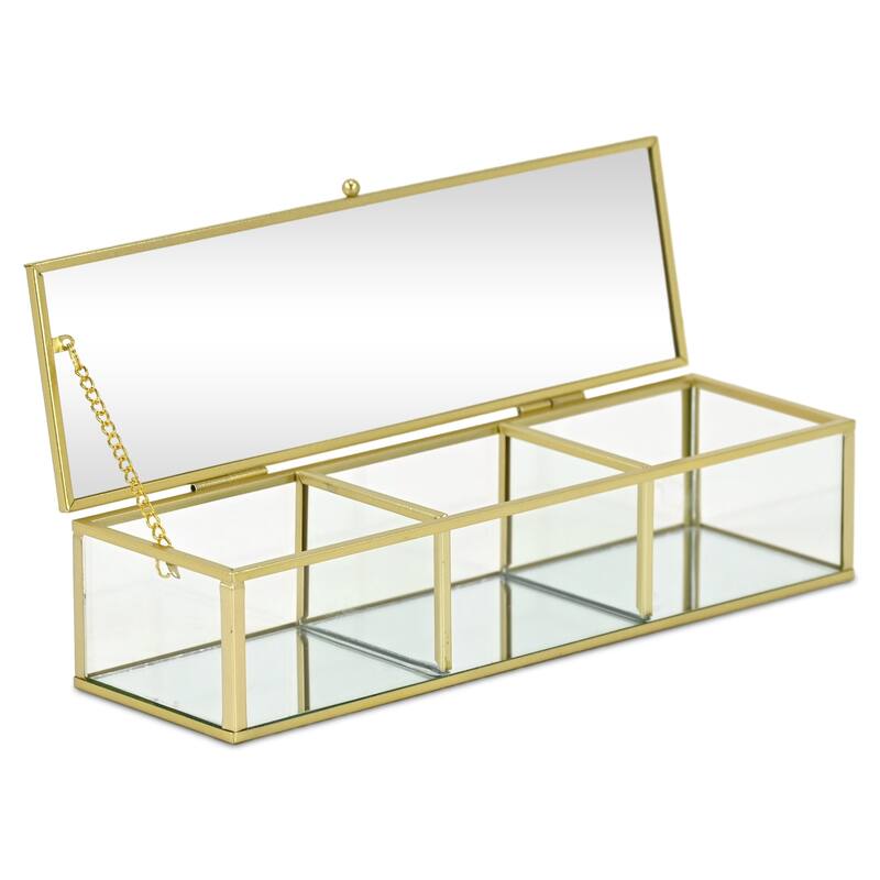 Verena 10.6" Mirrored Glass Display Box with 3 Compartments - N/A
