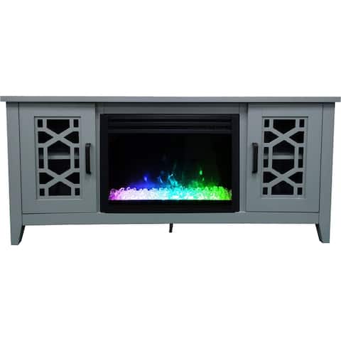 Cambridge 56-in. Stardust Mid-Century Modern Electric Fireplace with Deep Multi-Color Crystal Insert, Slate Blue