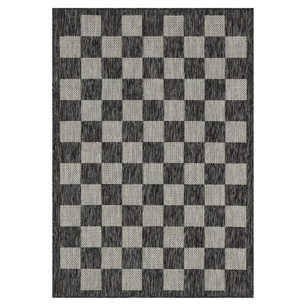 Indoor/Outdoor Area Rug/ Runner/ Doormat- Natural & Black & Taupe & Blue & Ivory Color -Machine Washable-Daisy Collection