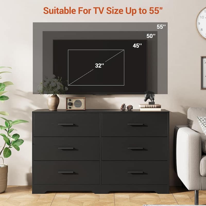 Dresser for Bedroom with 6 Drawers Modern Closet Dressers Chest of Drawers Wooden Dresser